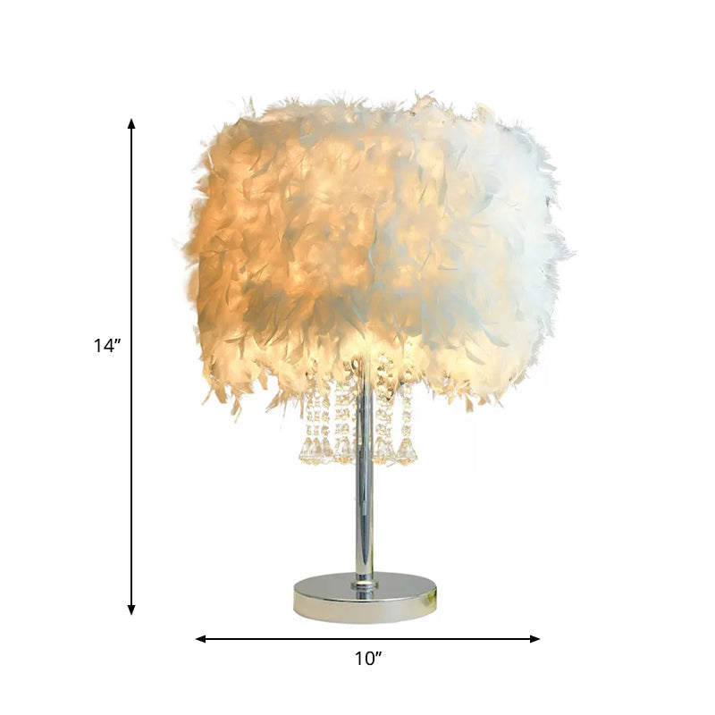 Romantic Drum Desk Light Feather White Table Light with Clear Crystal Bead for Hotel Restaurant Clearhalo 'Lamps' 'Table Lamps' Lighting' 193995