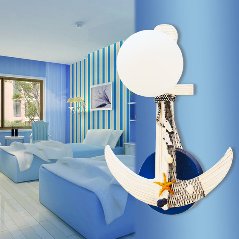 White Orbit Shade Wall Sconce with Anchor 1 Light Nautical Metal Wall Light for Front Door White Clearhalo 'Wall Lamps & Sconces' 'Wall Lights' Lighting' 193998