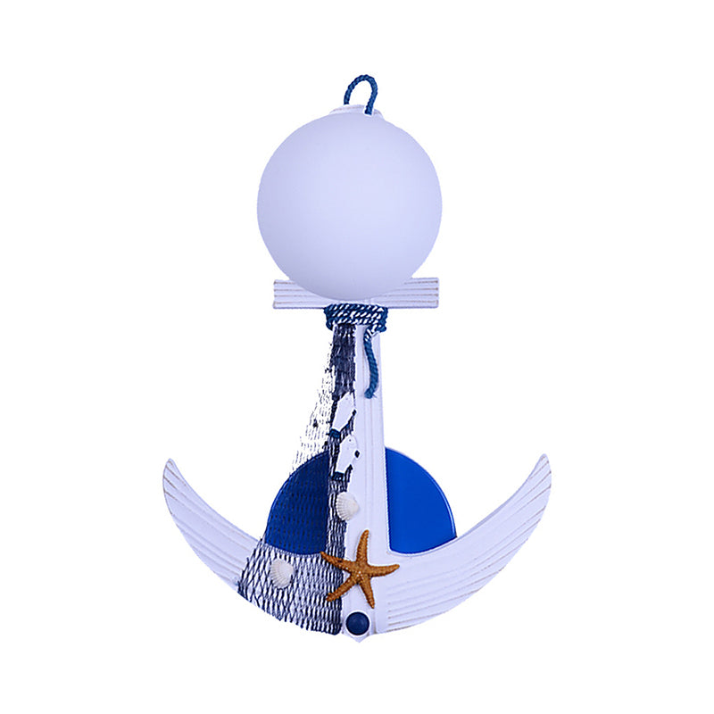 White Orbit Shade Wall Sconce with Anchor 1 Light Nautical Metal Wall Light for Front Door Clearhalo 'Wall Lamps & Sconces' 'Wall Lights' Lighting' 194000