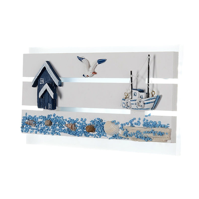 Sea View Design Wall Light with Wooden Panel Kid Bedroom Nautical LED Wall Lamp in White Clearhalo 'Wall Lamps & Sconces' 'Wall Lights' Lighting' 194012