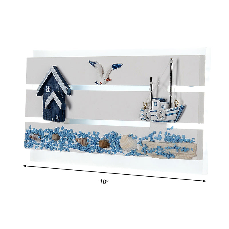 Sea View Design Wall Light with Wooden Panel Kid Bedroom Nautical LED Wall Lamp in White Clearhalo 'Wall Lamps & Sconces' 'Wall Lights' Lighting' 194013