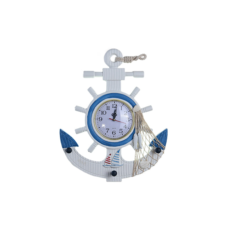 Child Bedroom Anchor Rudder Wall Light with Clock Wood Nautical Stylish Blue Wall Lamp Clearhalo 'Wall Lamps & Sconces' 'Wall Lights' Lighting' 194051