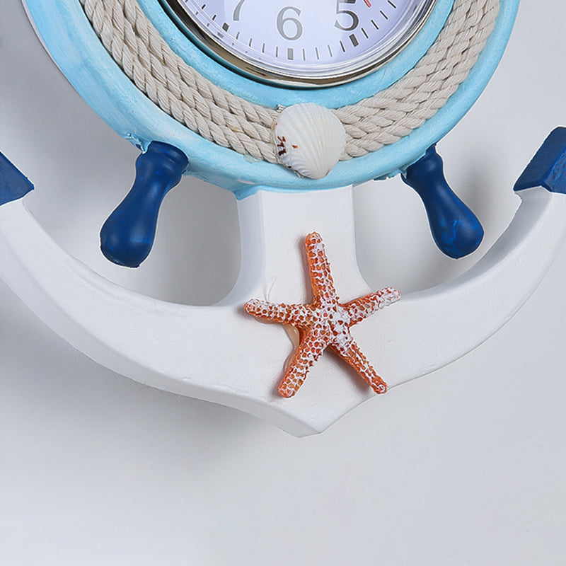 Child Bedroom Anchor Rudder Wall Light with Clock Wood Nautical Stylish Blue Wall Lamp Clearhalo 'Wall Lamps & Sconces' 'Wall Lights' Lighting' 194060