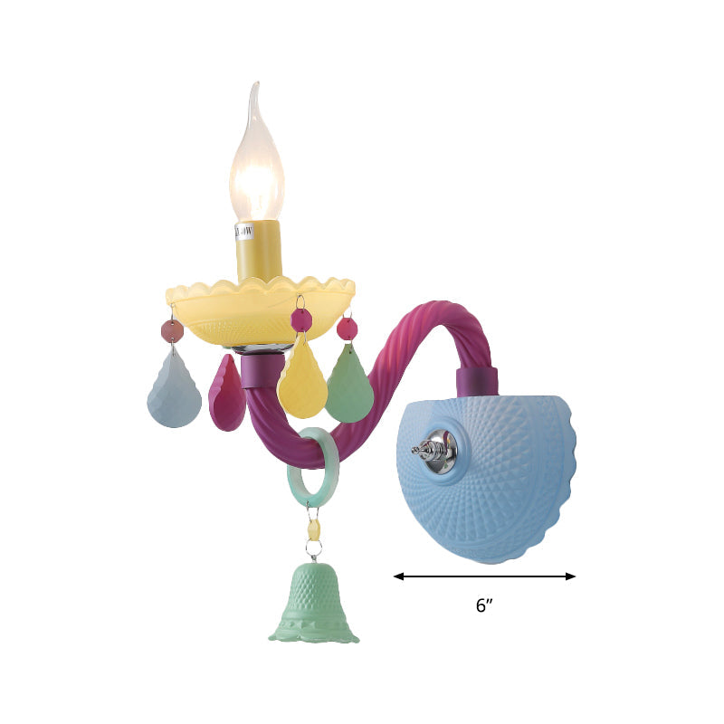 Kids Candle Sconce Light with Bell & Teardrop Deco Glass Wall Light in Multi-Color for Nursing Room Clearhalo 'Wall Lamps & Sconces' 'Wall Lights' Lighting' 194343