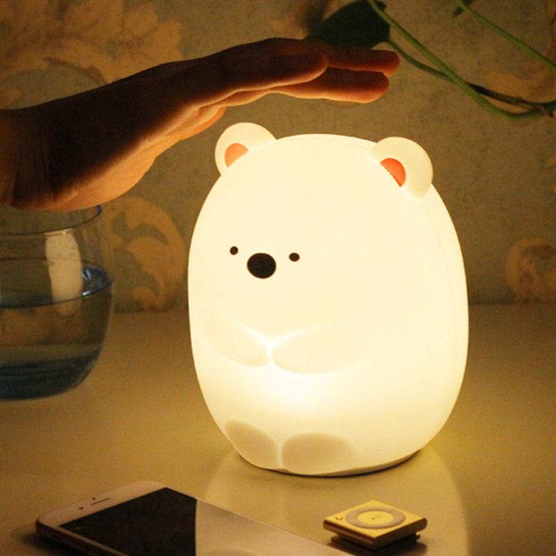 Fat Polar Bear Night Lamp Modern Glimmering LED Table Lamp in White Finish for Nursing Room Clearhalo 'Night Lights' 'Wall Lights' Lighting' 194513