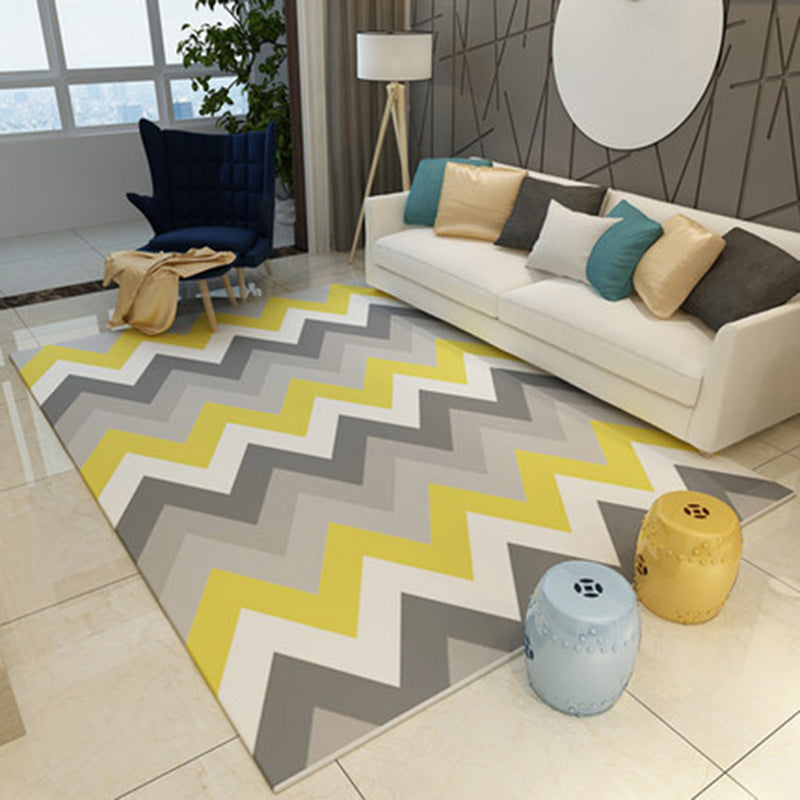 Casual Novelty Rug in Grey Stripe Chevron Print Area Rug Polyester Washable Area Rug for Home Decoration Gray-Yellow Clearhalo 'Area Rug' 'Rug' 1946572