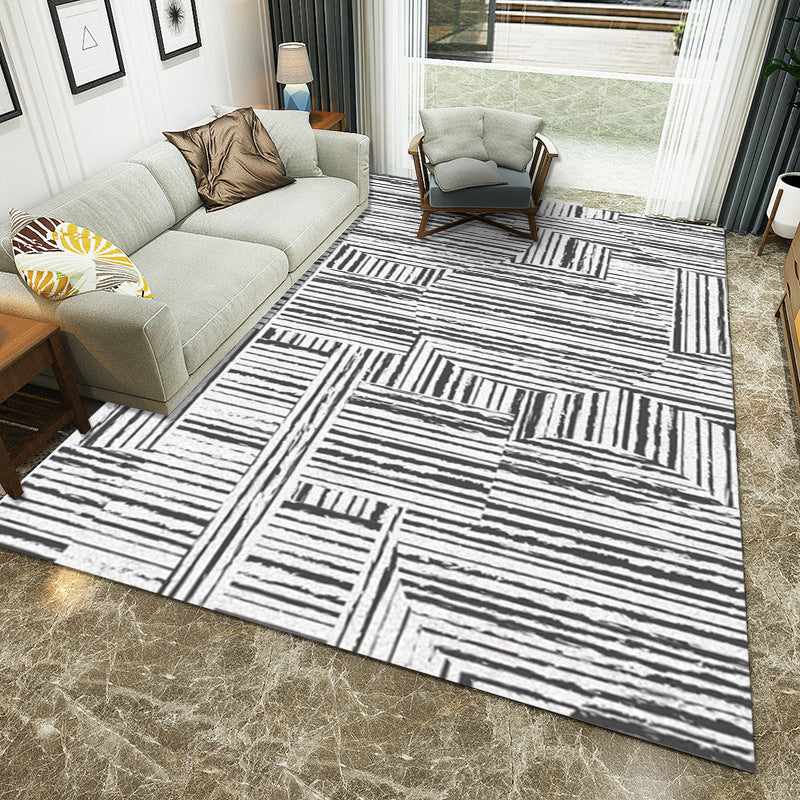 White Living Room Rug Novelty Stripe Geometric Pattern Area Rug Polyester Washable Carpet White Clearhalo 'Area Rug' 'Rug' 1946737