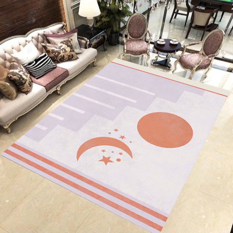 Modern Novelty Rug in Orange and Ivory Moon Sun Stripe Print Area Rug Polyester Washable Carpet for Bedroom Light Pink Clearhalo 'Area Rug' 'Rug' 1946810