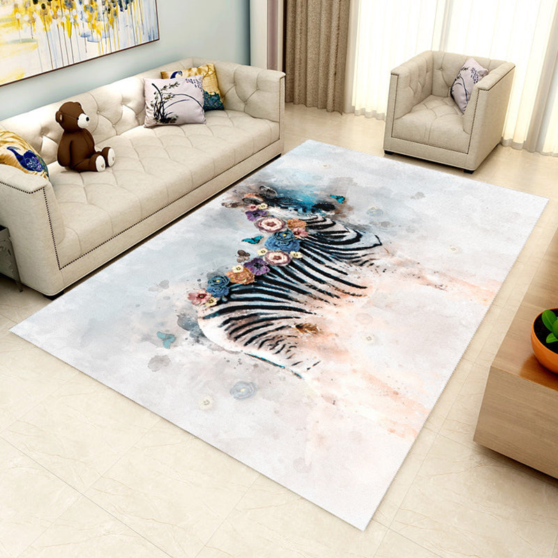 Modern Zebra Flower Print Rug Blue Multicolor Polyester Rug Washable Non-Slip Backing Area Rug for Living Room Light Blue Clearhalo 'Area Rug' 'Modern' 'Rugs' Rug' 1946988