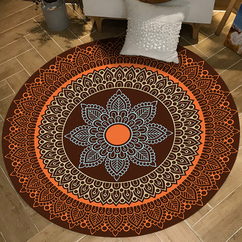 Brown and Yellow Persian Rug Flannel Floral Print Rug Washable Non-Slip Backing Carpet for Living Room Coffee Clearhalo 'Area Rug' 'Moroccan' 'Rugs' Rug' 1947358