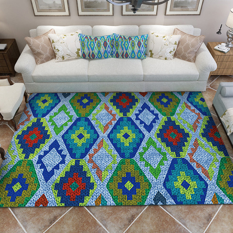 Blue Bedroom Rug Southwestern Diamond Pattern Area Rug Polyester Pet Friendly Non-Slip Carpet Blue Clearhalo 'Area Rug' 'Rugs' 'Southwestern' Rug' 1947378