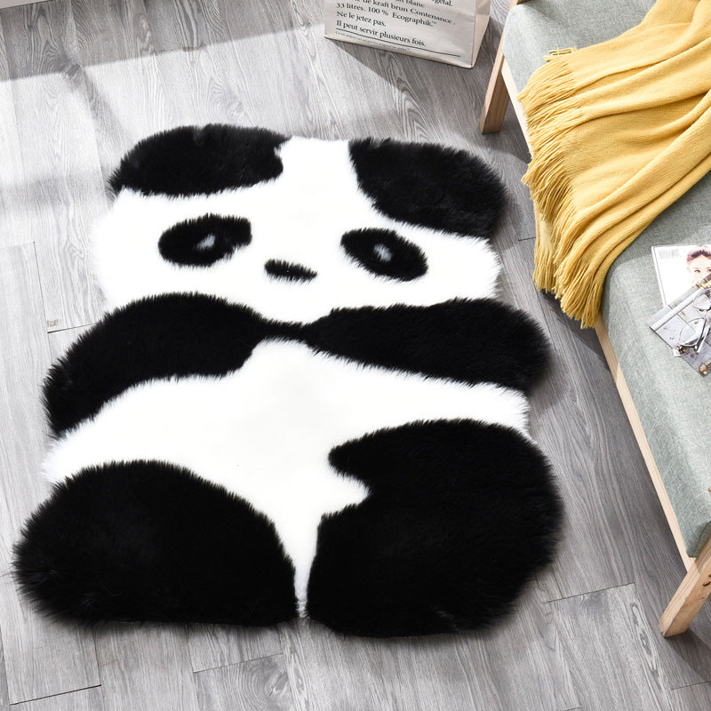 Contemporary Panda Pattern Rug Black and White Shag Rug Machine Washable Non-Slip Area Rug for Bedroom Black 2'11