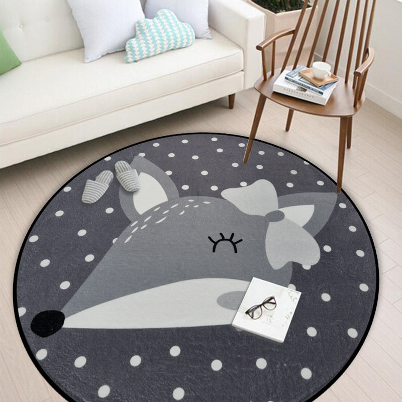 Kids Nursery Rug in Black and Grey Animal Mouse Print Rug Polyester Washable Anti-Slip Backing Area Rug Black-Gray Clearhalo 'Area Rug' 'Rug' 1947426