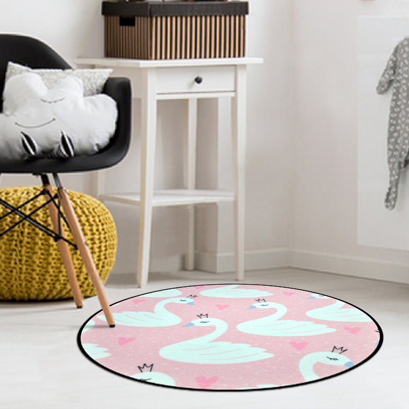 Pink Child's Room Rug Kids Animal Unicorn Swan Floral Heart Pattern Area Rug Polyester Pet Friendly Carpet Pink Clearhalo 'Area Rug' 'Rug' 1947432