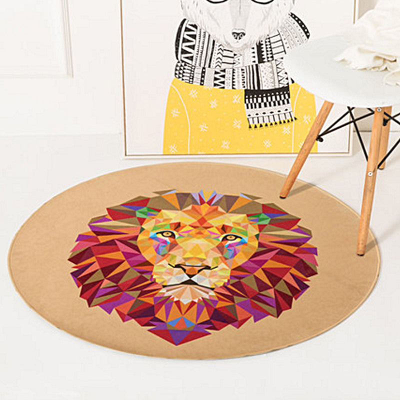 Kids Nursery Rug in Orange and Ivory Animal Rabbit Lion Fox Print Rug Polyester Non-Slip Area Rug Red Clearhalo 'Area Rug' 'Rug' 1947445