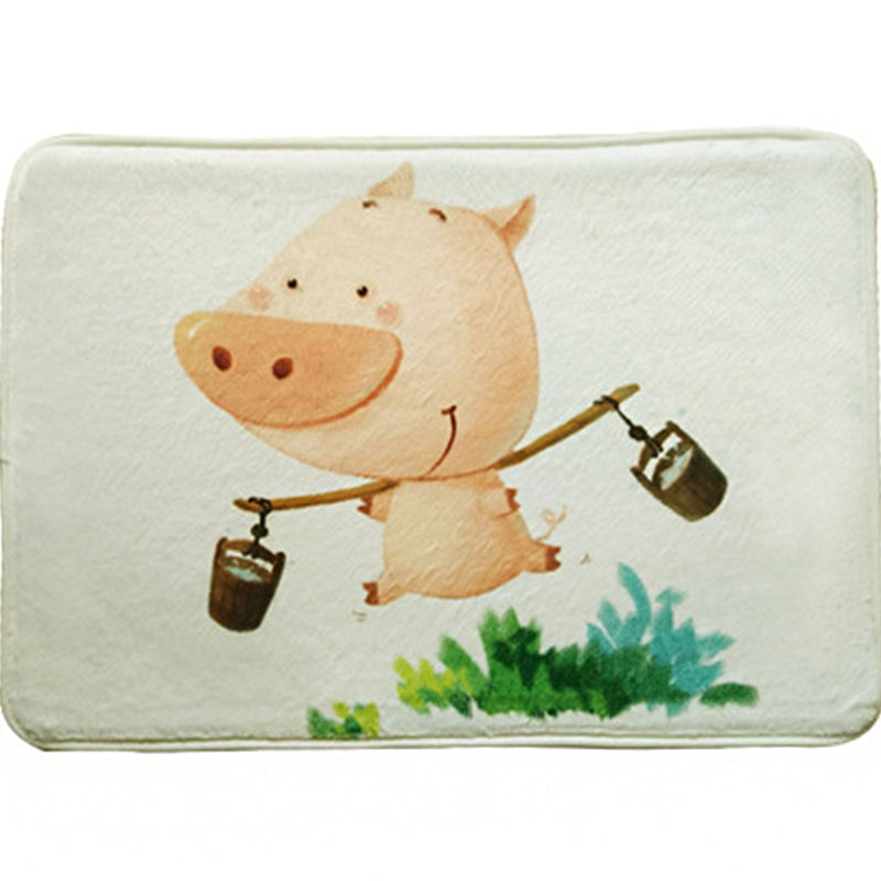 Green and White Nursery Rug Kids Animal Hedgehog Pig Fox Pattern Area Rug Polyester Non-Slip Backing Carpet Clearhalo 'Area Rug' 'Rug' 1947539