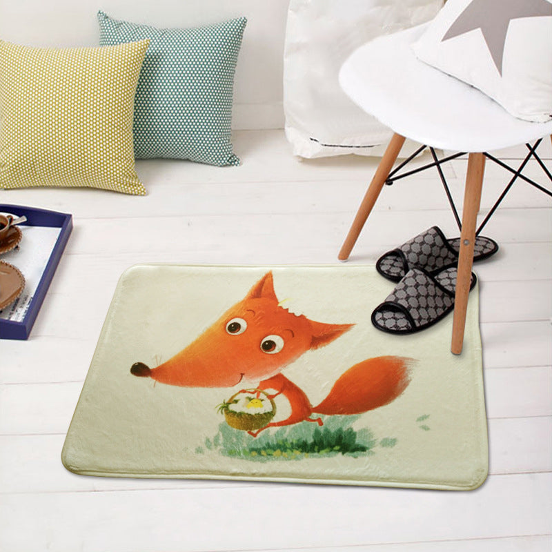 Green and White Nursery Rug Kids Animal Hedgehog Pig Fox Pattern Area Rug Polyester Non-Slip Backing Carpet Red 2' x 2'11
