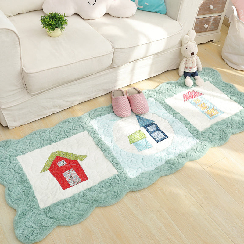 Novelty House Pattern Rug Green and Grey Kids Rug Polyester Washable Pet Friendly Anti-Slip Carpet for Children's Room Green 2' x 5'3