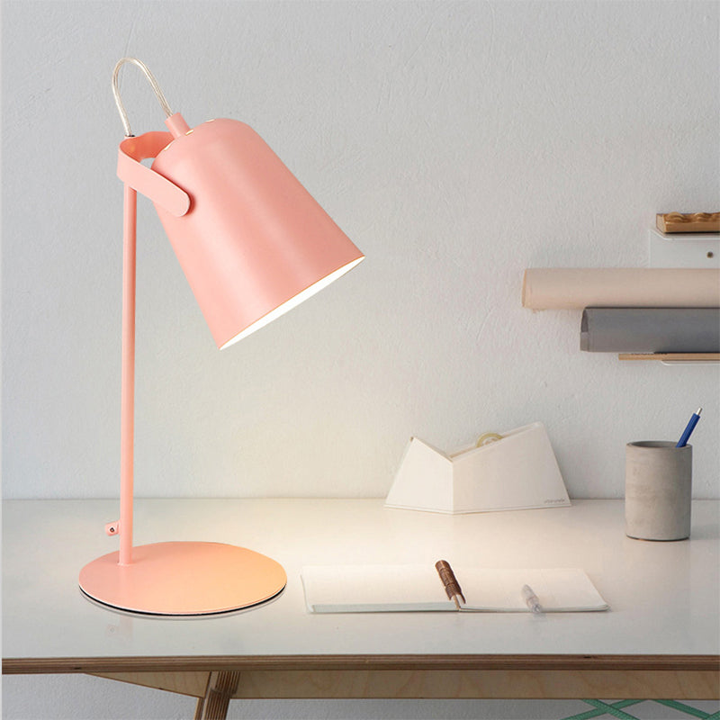 Nordic Style Bucket Desk Light Rotatable 1 Light Metal Plug In Desk Lamp for Dormitory Bedroom Pink Clearhalo 'Lamps' 'Table Lamps' Lighting' 194816