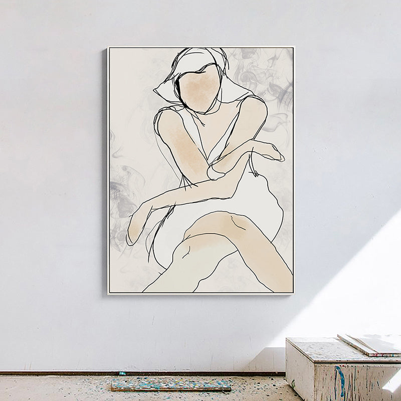 White Line Art Woman Canvas Print Figure Minimalist Textured Wall Decor for Bedroom Clearhalo 'Arts' 'Canvas Art' 1948194