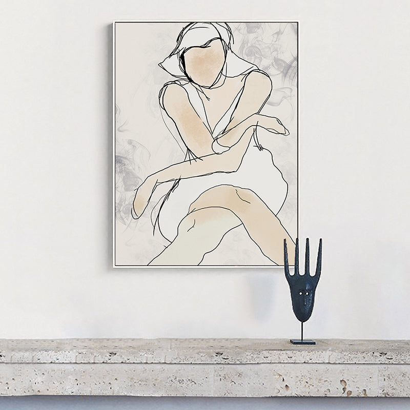 White Line Art Woman Canvas Print Figure Minimalist Textured Wall Decor for Bedroom Clearhalo 'Arts' 'Canvas Art' 1948195