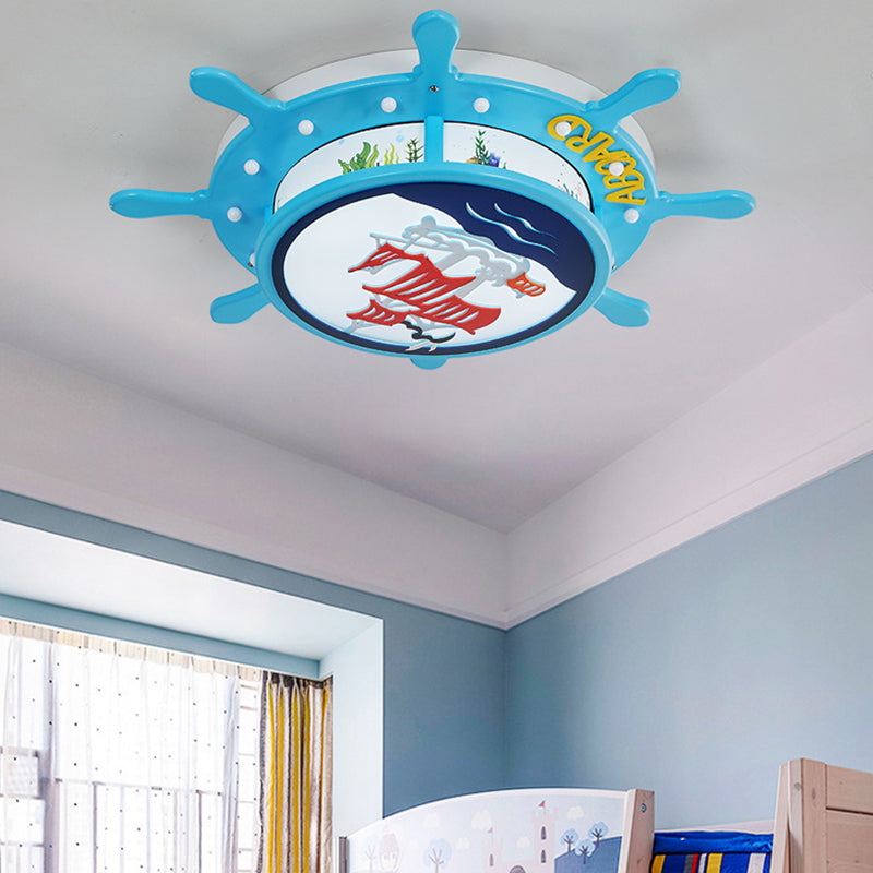 Wood Rudder Ceiling Light with Ship Boys Bedroom Nautical Ceiling Mount Light in Blue Blue Warm Clearhalo 'Ceiling Lights' 'Close To Ceiling Lights' 'Close to ceiling' 'Flush mount' Lighting' 194841