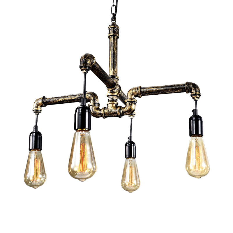 Iron Antique Brass Hanging Lamp Plumbing Pipe 4/6 Bulbs Industrial Chandelier Light Fixture Clearhalo 'Cast Iron' 'Ceiling Lights' 'Chandeliers' 'Industrial Chandeliers' 'Industrial' 'Metal' 'Middle Century Chandeliers' 'Rustic Chandeliers' 'Tiffany' Lighting' 1948675