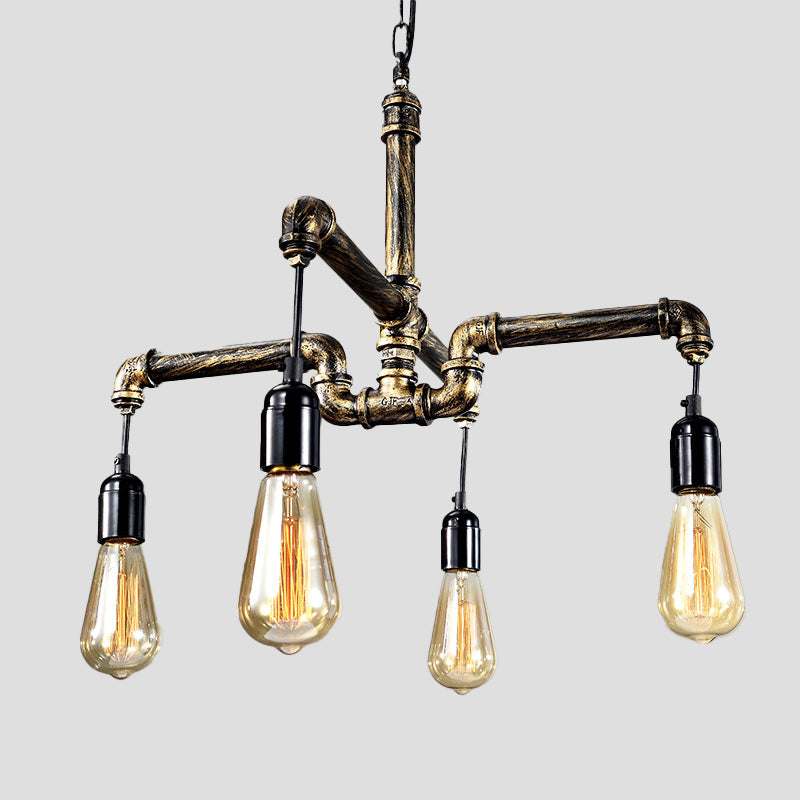 Iron Antique Brass Hanging Lamp Plumbing Pipe 4/6 Bulbs Industrial Chandelier Light Fixture Clearhalo 'Cast Iron' 'Ceiling Lights' 'Chandeliers' 'Industrial Chandeliers' 'Industrial' 'Metal' 'Middle Century Chandeliers' 'Rustic Chandeliers' 'Tiffany' Lighting' 1948676