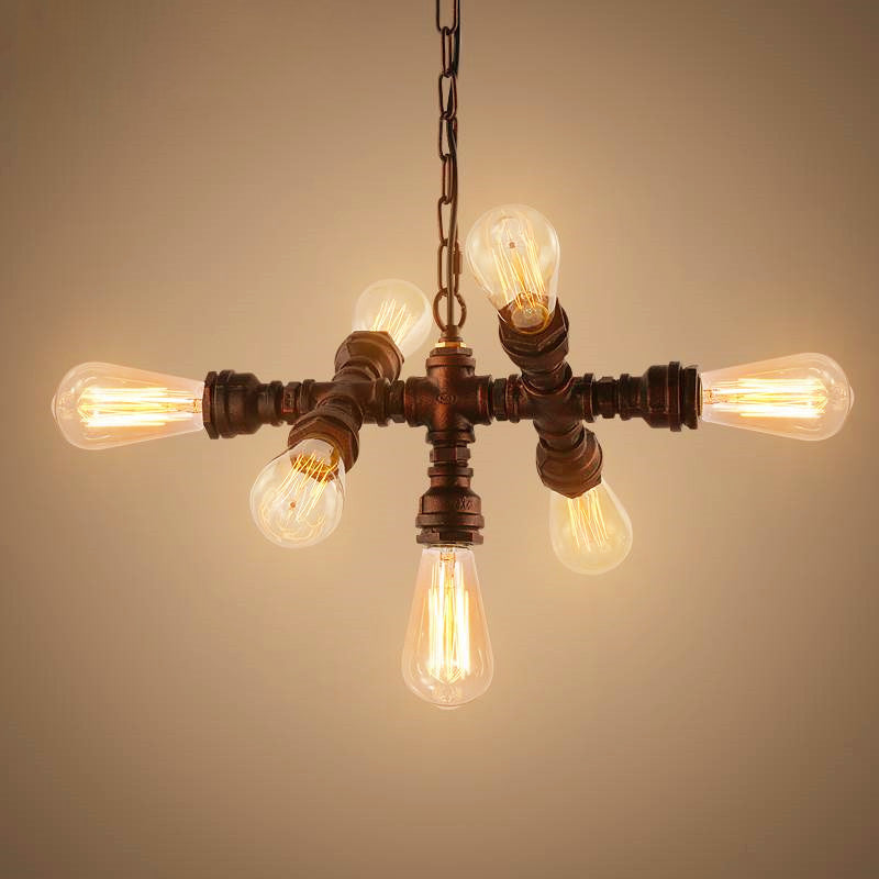 Sputnik Design Piping Bistro Chandelier Steampunk Iron 7-Bulb Antique Bronze Ceiling Hang Light Clearhalo 'Cast Iron' 'Ceiling Lights' 'Chandeliers' 'Industrial Chandeliers' 'Industrial' 'Metal' 'Middle Century Chandeliers' 'Rustic Chandeliers' 'Tiffany' Lighting' 1948720