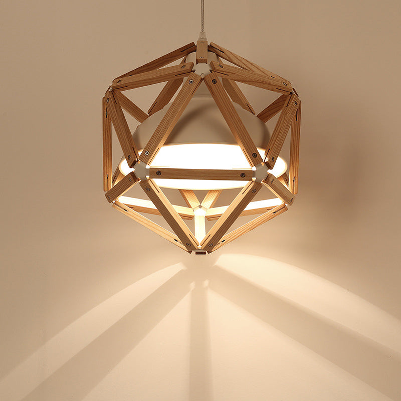 Geometric Kitchen Bar Hanging Light Wood 1-Light Modern Ceiling Pendant in Light/Dark Brown with Inner Bowl Metal Shade Light Brown Clearhalo 'Ceiling Lights' 'Modern Pendants' 'Modern' 'Pendant Lights' 'Pendants' Lighting' 1949010