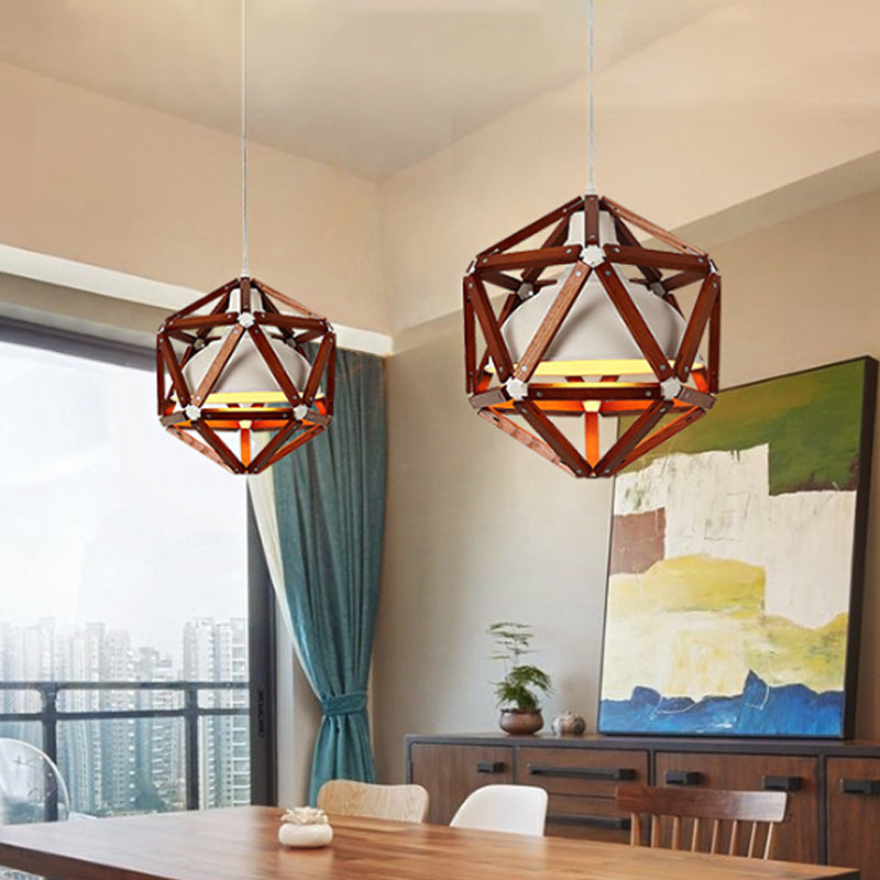 Geometric Kitchen Bar Hanging Light Wood 1-Light Modern Ceiling Pendant in Light/Dark Brown with Inner Bowl Metal Shade Dark Brown Clearhalo 'Ceiling Lights' 'Modern Pendants' 'Modern' 'Pendant Lights' 'Pendants' Lighting' 1949015