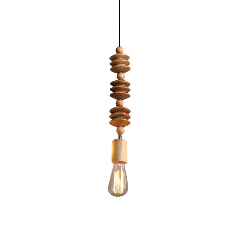 Brown Baluster Pendant Ceiling Light Simplicity 1 Head Wood Exposed Bulb Designed Hanging Lamp Kit Brown C Clearhalo 'Ceiling Lights' 'Modern Pendants' 'Modern' 'Pendant Lights' 'Pendants' Lighting' 1949060