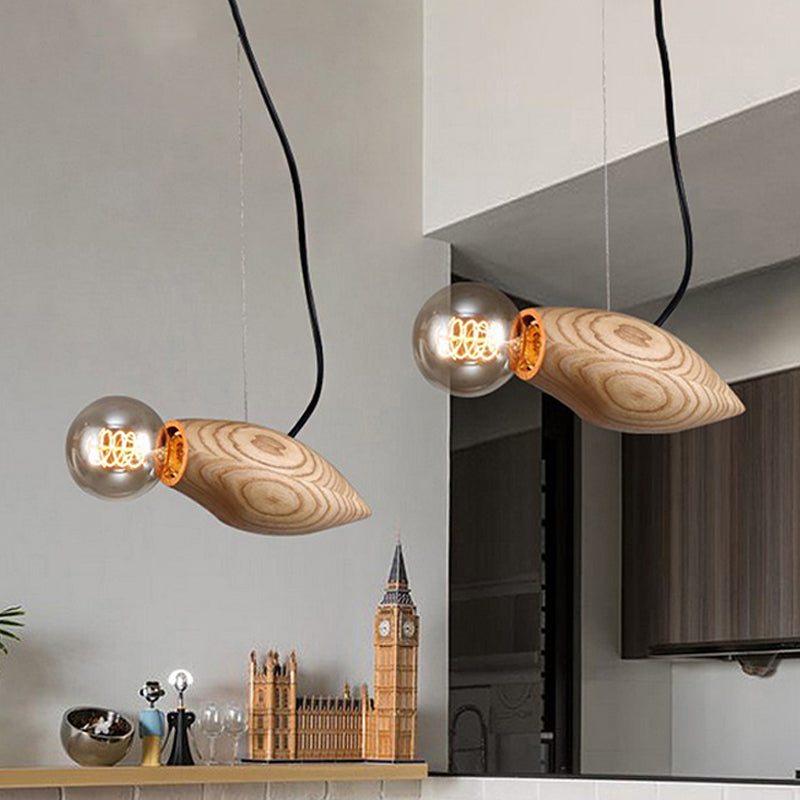 Beige Birdie Pendant Light Kit Nordic 1 Bulb Wood Hanging Light Fixture with Open Bulb Design Clearhalo 'Ceiling Lights' 'Modern Pendants' 'Modern' 'Pendant Lights' 'Pendants' Lighting' 1949092