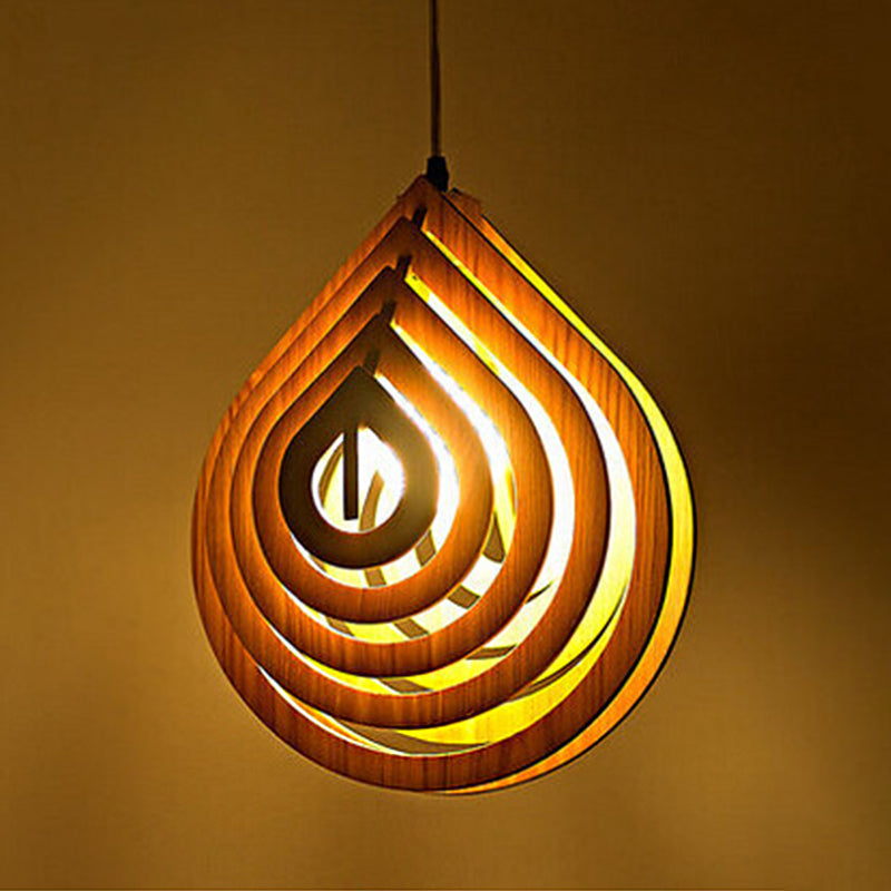 Hollowed-out Droplet Pendant Lighting Modern Wood 1-Light Bedside Down Lighting in Beige Wood Clearhalo 'Ceiling Lights' 'Modern Pendants' 'Modern' 'Pendant Lights' 'Pendants' Lighting' 1949106