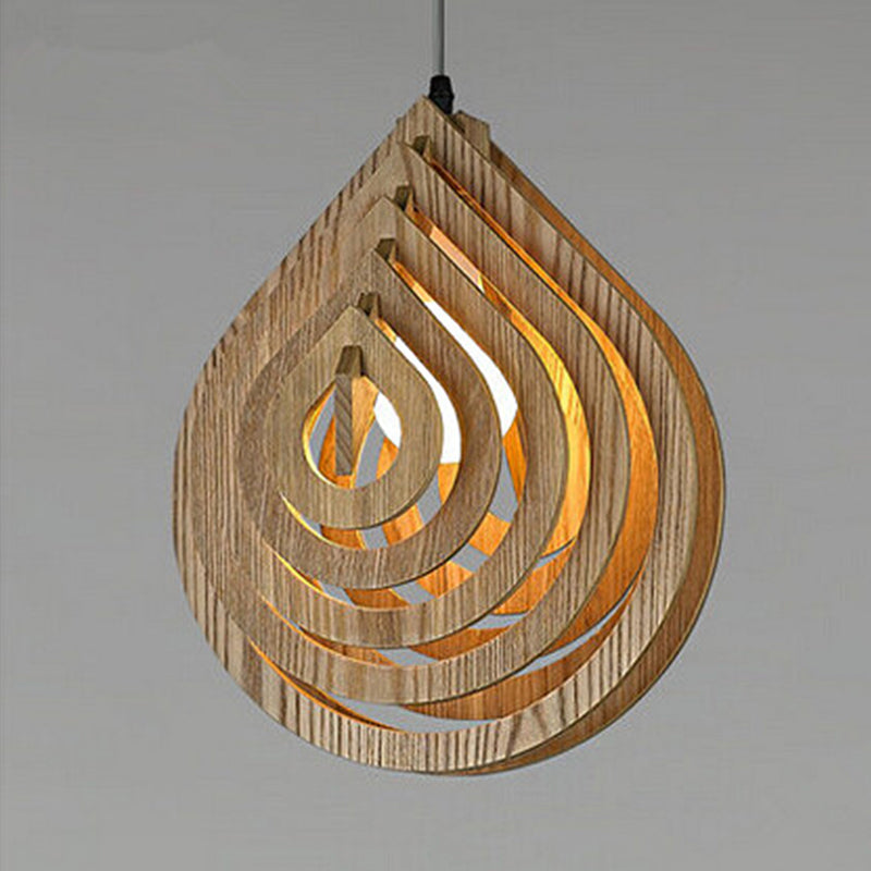 Hollowed-out Droplet Pendant Lighting Modern Wood 1-Light Bedside Down Lighting in Beige Clearhalo 'Ceiling Lights' 'Modern Pendants' 'Modern' 'Pendant Lights' 'Pendants' Lighting' 1949107