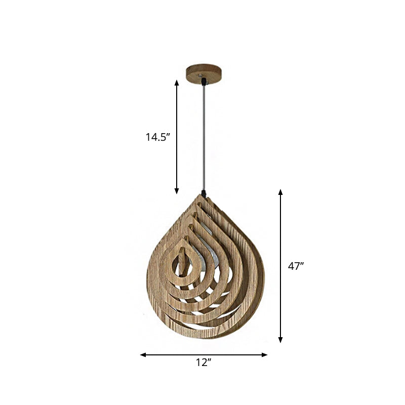 Hollowed-out Droplet Pendant Lighting Modern Wood 1-Light Bedside Down Lighting in Beige Clearhalo 'Ceiling Lights' 'Modern Pendants' 'Modern' 'Pendant Lights' 'Pendants' Lighting' 1949109