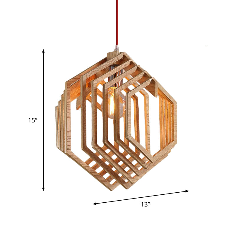 Layered Hexagon Hanging Lamp Modern Wood 1 Bulb Dining Room Ceiling Pendant Light in Brown Clearhalo 'Ceiling Lights' 'Modern Pendants' 'Modern' 'Pendant Lights' 'Pendants' Lighting' 1949122