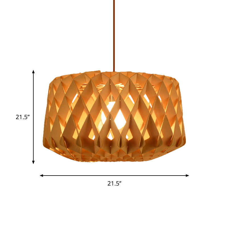 Cross-Weaving Wood Drum Pendant Lamp Contemporary 1 Head Beige Suspended Lighting Fixture Clearhalo 'Ceiling Lights' 'Modern Pendants' 'Modern' 'Pendant Lights' 'Pendants' Lighting' 1949154