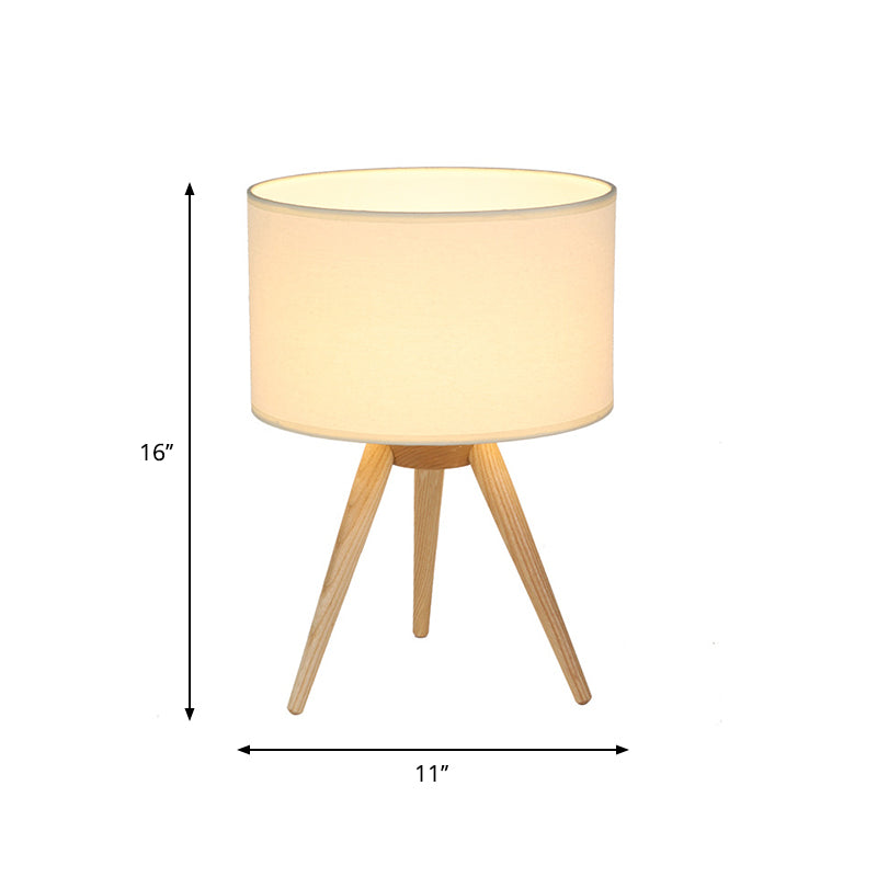 Drum Shade Tripod Night Lamp Novelty Minimalist Fabric Single Bedroom Table Light in Wood Clearhalo 'Lamps' 'Table Lamps' Lighting' 1949253