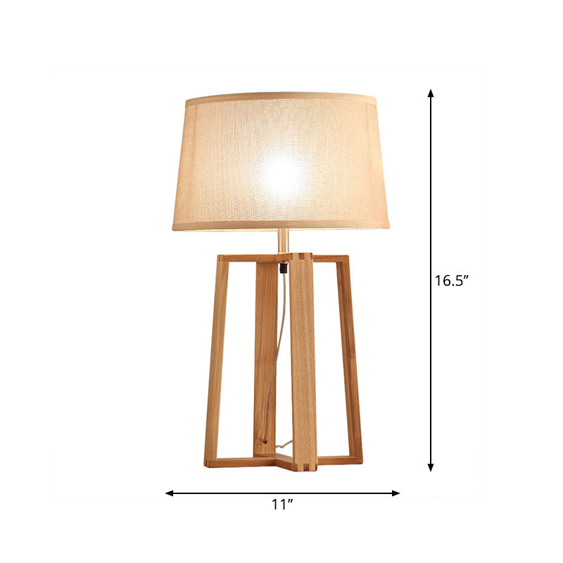 Tapered Drum Table Lamp Contemporary Fabric 1 Bulb Wood Night Light with Trapezoid Base Clearhalo 'Lamps' 'Table Lamps' Lighting' 1949284