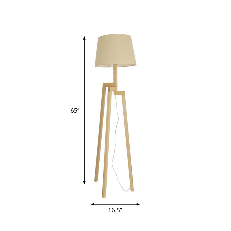 Novelty Simple Style Single Floor Lamp Wood Tapered Tripod Floor Light with Fabric Shade Clearhalo 'Floor Lamps' 'Lamps' Lighting' 1949420