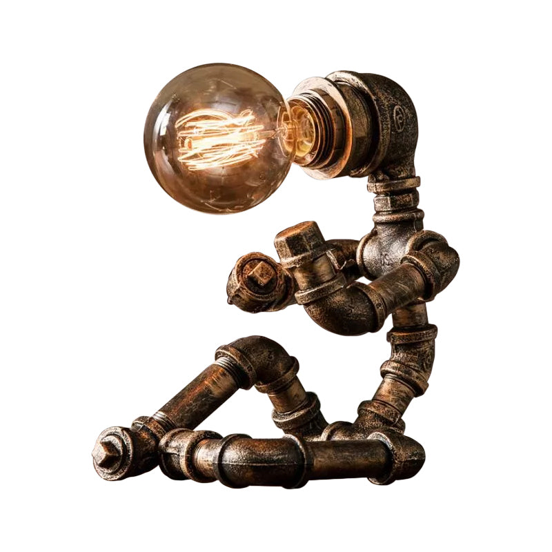 Bronze Single-Bulb Table Light Warehouse Style Iron 3-Leg/4-Leg/Sitting Robot Nightstand Lamp with/without Cage Guard Clearhalo 'Lamps' 'Table Lamps' Lighting' 1949978