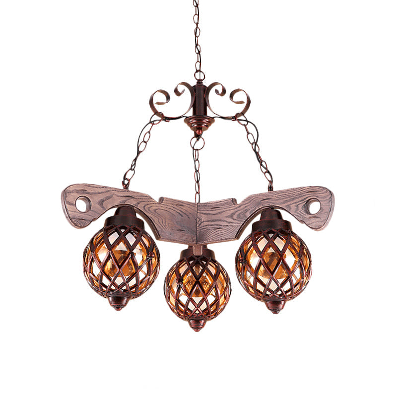 Country Style Globe Chandelier with Amber Glass Adjustable 3/5 Heads Hanging Pendant Light in Black Clearhalo 'Ceiling Lights' 'Chandeliers' 'Glass shade' 'Glass' 'Industrial Chandeliers' 'Industrial' 'Middle Century Chandeliers' 'Tiffany' Lighting' 1950137