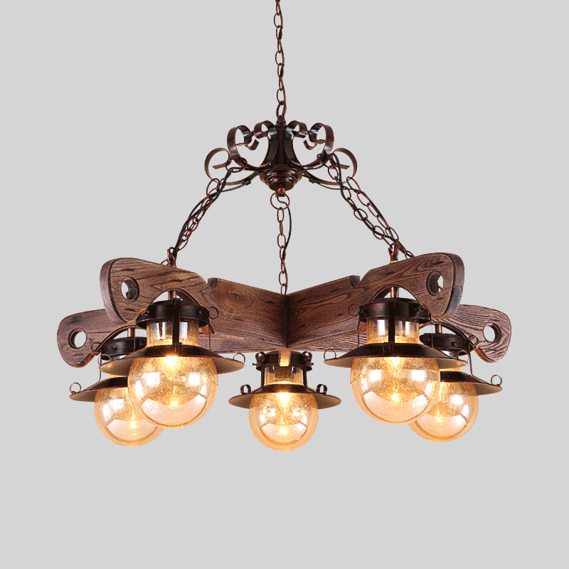 5/9 Lights Ball Pendant Lighting Cognac Seeded Glass Industrial Chandelier in Rust Clearhalo 'Carpenter Chandeliers' 'Ceiling Lights' 'Chandeliers' 'Industrial Chandeliers' 'Industrial' 'Middle Century Chandeliers' 'Modern' 'Tiffany' Lighting' 1950147