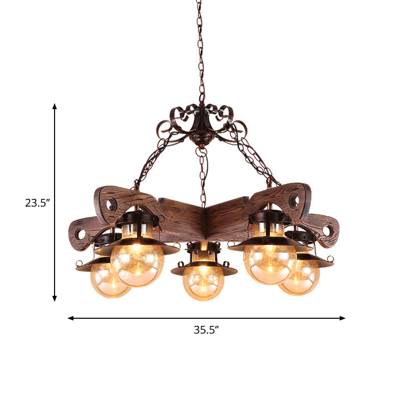 5/9 Lights Ball Pendant Lighting Cognac Seeded Glass Industrial Chandelier in Rust Clearhalo 'Carpenter Chandeliers' 'Ceiling Lights' 'Chandeliers' 'Industrial Chandeliers' 'Industrial' 'Middle Century Chandeliers' 'Modern' 'Tiffany' Lighting' 1950148