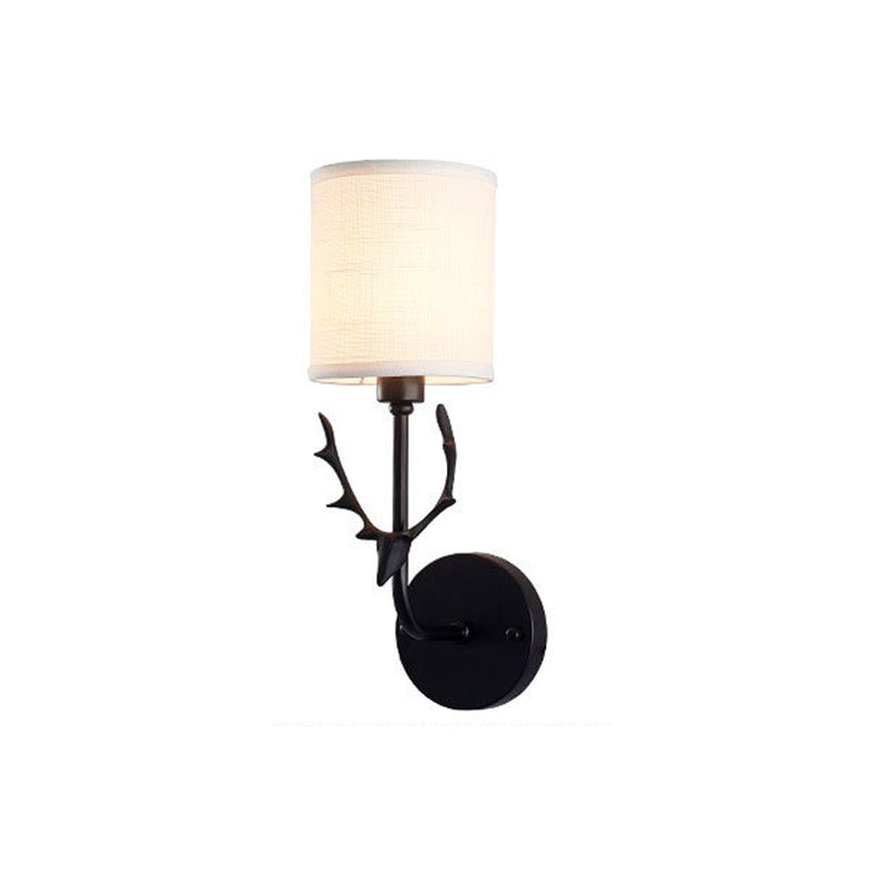 Cylinder Shade Wall Light with Black Deer 1 Light Rustic Metal Wall Lamp for Balcony Clearhalo 'Wall Lamps & Sconces' 'Wall Lights' Lighting' 195023