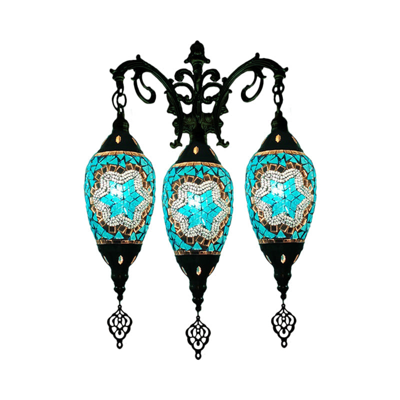 Traditional Oval Wall Mounted Lamp 3 Heads Stained Art Glass Sconce Light in White/Red/Light Blue Clearhalo 'Wall Lamps & Sconces' 'Wall Lights' Lighting' 1950252