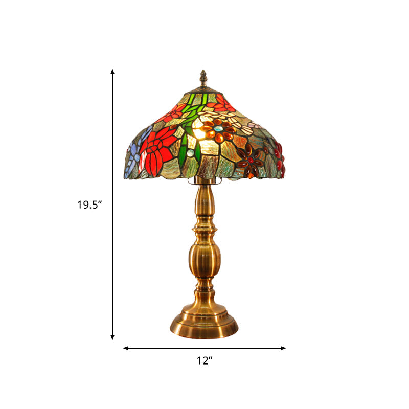 Bowl Task Lighting Traditional Cut Glass 1 Head Brass Night Table Light with Flower and Bird Pattern Clearhalo 'Lamps' 'Table Lamps' Lighting' 1952639