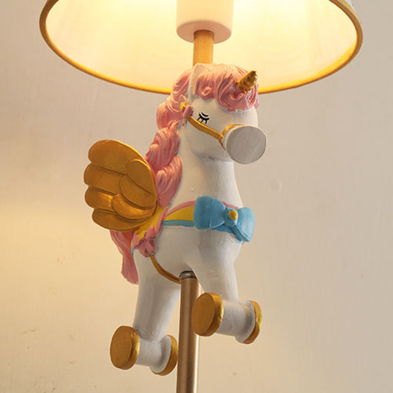 Cartoon Cone Wall Light Fixture with Unicorn Decoration 1 Head Resin Sconce Light in Yellow and Blue/Yellow and Pink/Yellow and Red/Yellow and White for Girls Bedroom Clearhalo 'Wall Lamps & Sconces' 'Wall Lights' Lighting' 195349