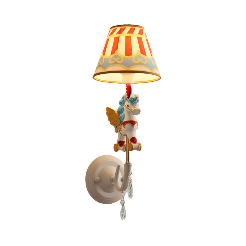 Cartoon Cone Wall Light Fixture with Unicorn Decoration 1 Head Resin Sconce Light in Yellow and Blue/Yellow and Pink/Yellow and Red/Yellow and White for Girls Bedroom Clearhalo 'Wall Lamps & Sconces' 'Wall Lights' Lighting' 195362